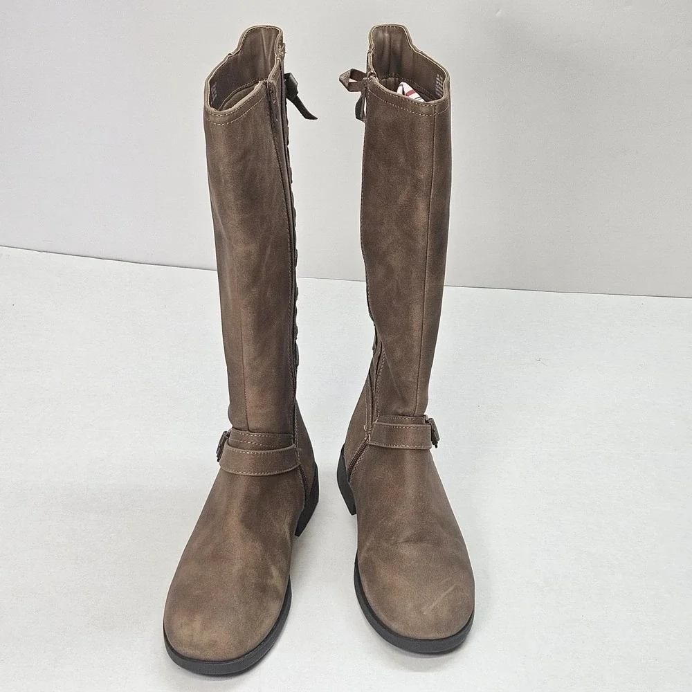 So Girls Brown Faux Suede Knee High Boots Lace Up Side Buckle Detail Size‎ 5